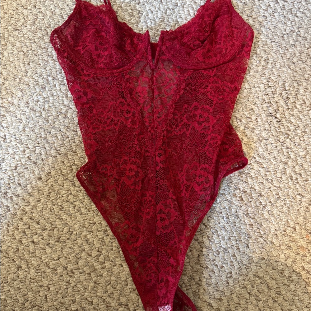 Garage Red Lace Chemise with Floral Details